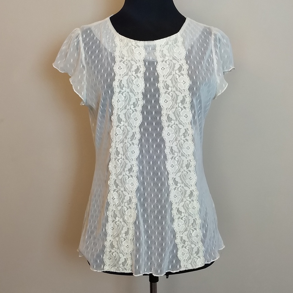 Lily White Brand Ivory/Cream Sheer Stretch Blouse